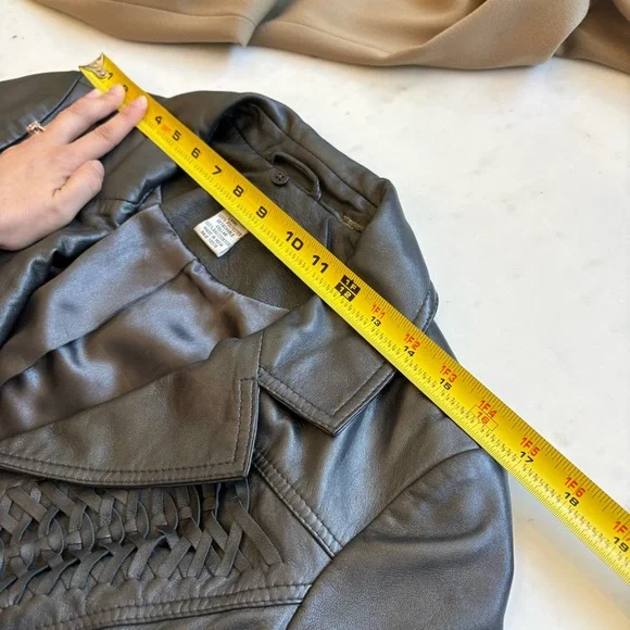 Vintage Cache Black Leather Jacket Full Zip 90s Y2k Soft Women’s 10 Short Fitted - Picture 8 of 9